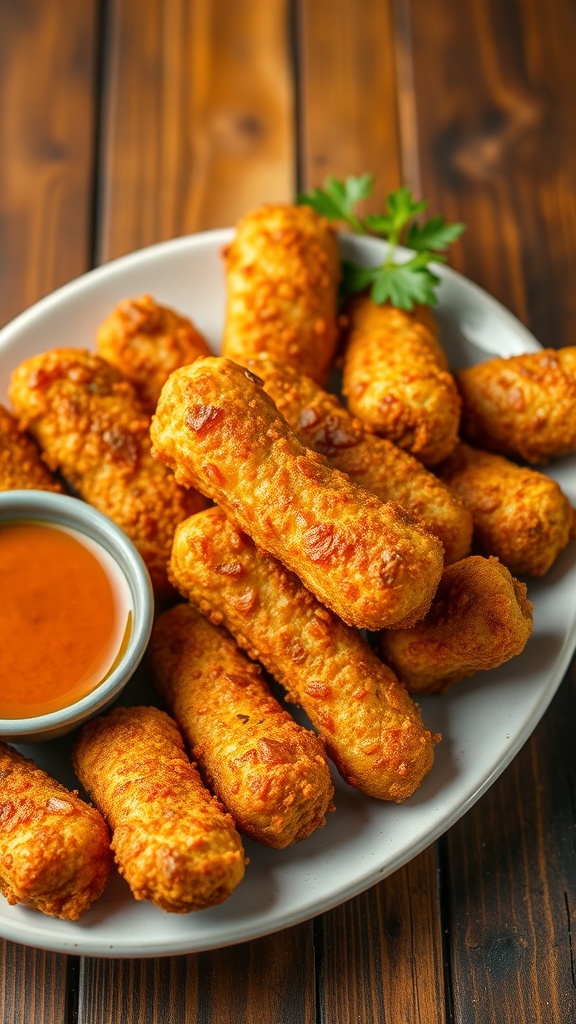 Crispy Steak Fingers with Dipping Sauce Crispy steak fingers on a plate with dipping sauce, showcasing their golden brown color and crunchy texture.